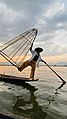 Foot rowing fisherman on Lake Inle