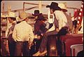 GROUP OF COWBOYS GATHERED AROUND THE CHUTES AT THE ANNUAL FLINT HILLS RODEO, A MAJOR CULTURAL EVENT OF THE AREA AT... - NARA - 557061.jpg
