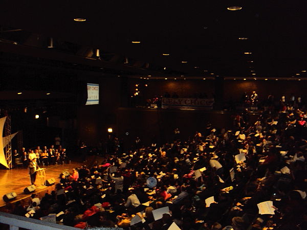 A pre-election rally at Roberto Clemente High School.