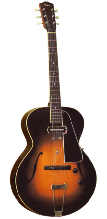 A Gibson ES-150 a hollow-body guitar with a pair of F-holes visible Gibson ES-150.png