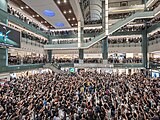 People singing Glory to Hong Kong in New Town Plaza