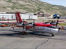 Air Greenland used the -102 (pictured) and -103 variants of the Dash 7. The latter of this aircraft is equipped with a front cargo section.