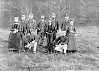 Probably the workforce of Dalmore Mill in the late 19th century Group in woods near Dalmore.jpg