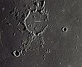 English: Guericke lunar crater as seen from Earth with satellite craters labeled