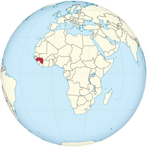 Guinea on the globe (Africa centered)