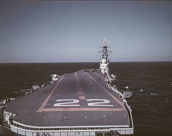 HMCS Bonaventure from the stern, photo taken in October 1957