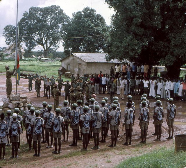 PAIGC forces raise the flag of Guinea-Bissau in 1974.