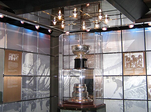 The original Stanley Cup in the bank vault of the Hall of Fame