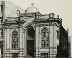 Top to bottom: Sacred Heart Church in New Britain, Connecticut; the former Rodphey Shalom Synagogue, of Holyoke, Massachusetts; interior of the Classic Room of the Holyoke Masonic Temple; examples of several ornate buildings that Alderman and his firm designed