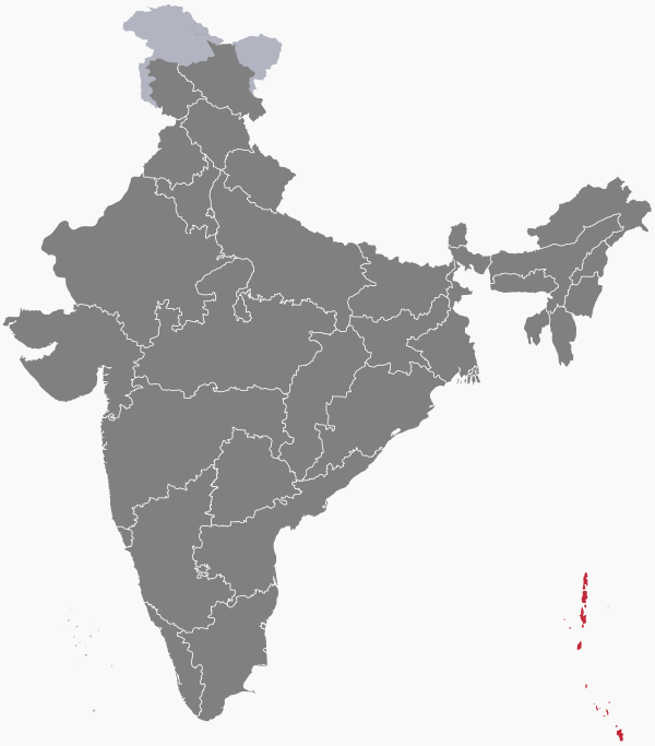 The map of India showing Andaman and Nicobar Islands