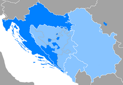 Verspreiding van Kroaties (donkerblou) binne Serwo-Kroaties (hemelblou)