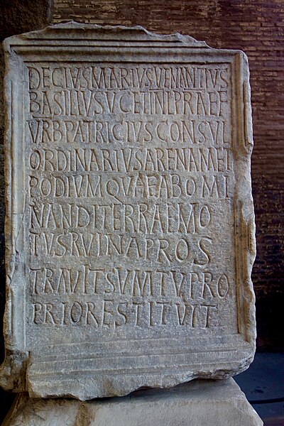 File:Inscription erected by Basilius at the Colosseum in Rome (45446761285).jpg