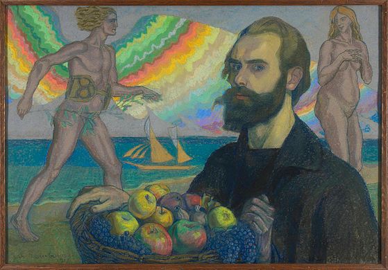 Jan Rembowski, Autoportret z koszem owoców na tle morza