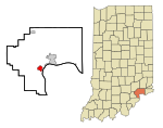 Jefferson County Indiana Incorporated and Unincorporated areas Hanover Highlighted.svg