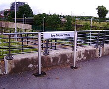 Joe Mercer Way Pathway close to the Etihad Stadium, dedicated to City's then-most successful manager. Joe Mercer Way - geograph.org.uk - 959897.jpg