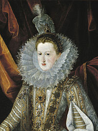 Juan Pantoja de la Cruz, Margaret of Austria, Queen of Spain wearing the La Peregrina pearl (c. 1606) Juan Pantoja de la Cruz 016 Cropped.jpg