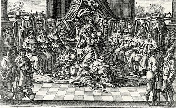 Emperor Ferdinand III amongst the electoral princes, Copperplate engraving by Abraham Aubry, Nuremberg 1663/64