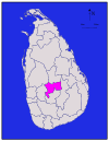 キャンディ県を示した地図。スリランカの中部州に位置する。
