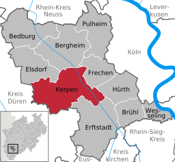 Läget för staden Kerpen i Rhein-Erft-Kreis