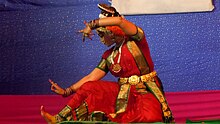 A Kuchipudi dancer performing on stage Kuchipudi Dancer Sahiti Ravali performing at Bhadrachalam 03.JPG