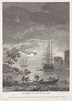 Marie Rosalie Bertaud after Claude-Joseph Vernet, Fishing in the Moon Light [La pêche au clair de la lune], c. 1771, engraving