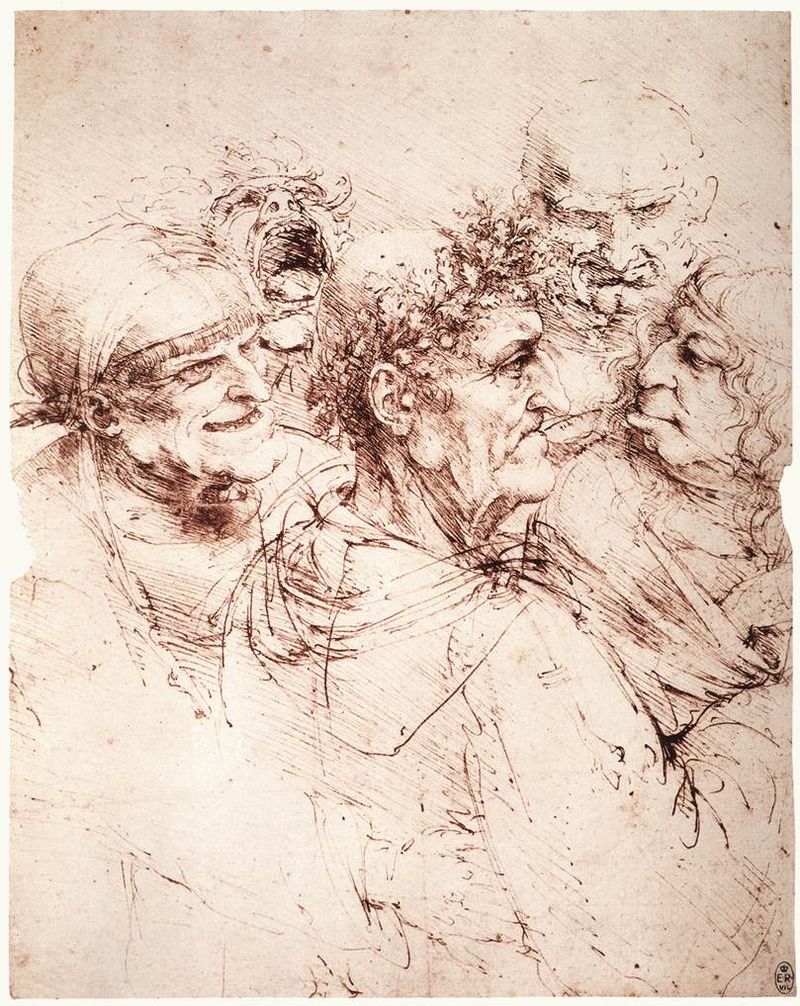 Œuvres de Léonard de Vinci - Page 2 800px-Leonardo_da_vinci%2C_Study_of_five_grotesque_heads