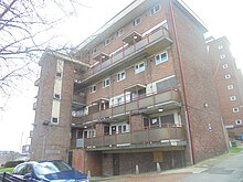 Lewis Walsh House showing abandoned properties Lewis Walsh House, Horsefair flats, Pontefract (7th March 2022) 002.jpg