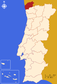 비아나두카스텔루 현이 강조된 포르투갈 지도
