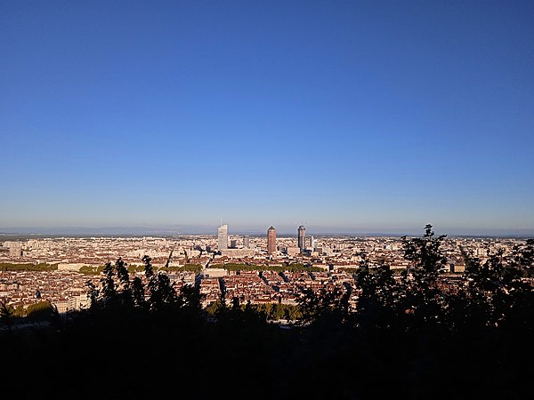 Lyon and the Part-Dieu seen from Fourvière in October 2022, with the To-Lyon tower under construction on the right