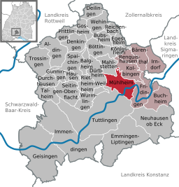 Läget för Mühlheim an der Donau i Landkreis Tuttlingen