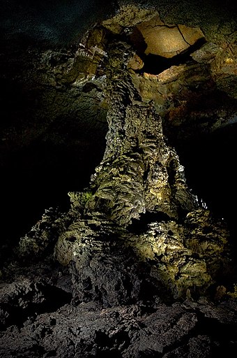 Rare characteristics of lava tubes are lava pillars. This is the Manjanggul lava pillar located in the Manjanggul lava tubes, on the island of Jeju-do, Korea.