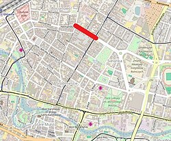 Świętojańska street highlighted on a map