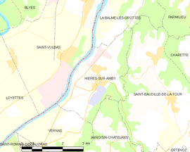 Mapa obce Hières-sur-Amby