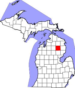 map of Michigan highlighting Oscoda County