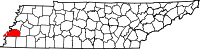 Locatie van Tipton County in Tennessee