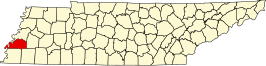 Locatie van Tipton County in Tennessee