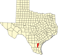 Map of Teksas highlighting Jim Wells County