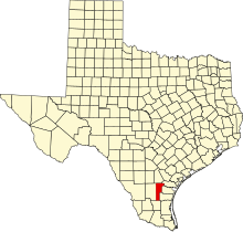 Location of Jim Wells County in Texas Map of Texas highlighting Jim Wells County.svg