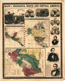 Map depicting William Walker, one of the freelance colonizers called "filibusters" who sought to capture Central American or Caribbean land to expand the territory of the United States where slavery was legal (see also Narciso Lopez); the failed filibuster invasions of Nicaragua and Cuba, which occurred in the 1850s, were funded by slave owners and slave traders in the American South Maps of Nicaragua, North and Central America- Population and Square Miles of Nicaragua, United States, Mexico, British and Central America, with Routes and Distances; Portraits of General Walker, WDL152.png