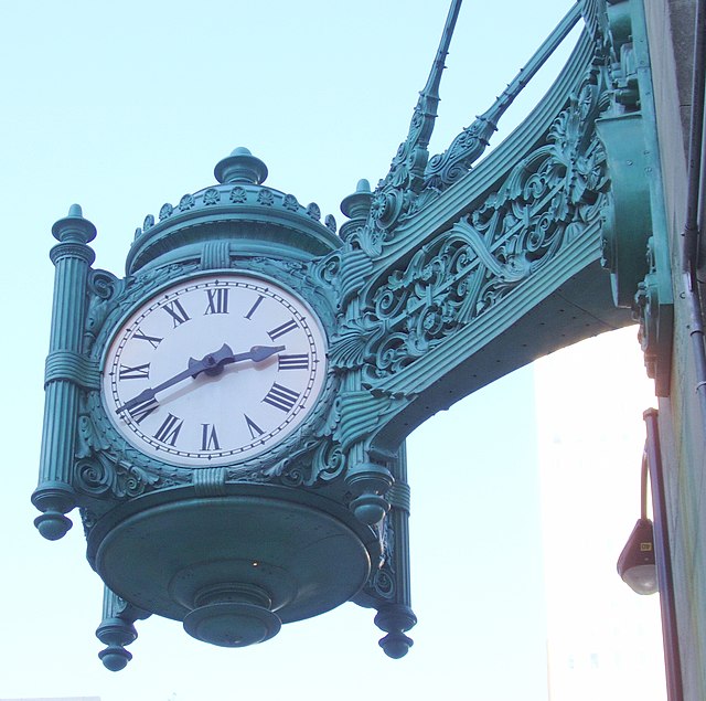 The iconic clock at Marshall Field's State Street and Washington Street store.