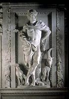 Merkur, bog trgovine, glasnik bogov; Skulptura rimskega boga Merkurja iz 17. stoletja flamskega umetnika Artusa Quellina
