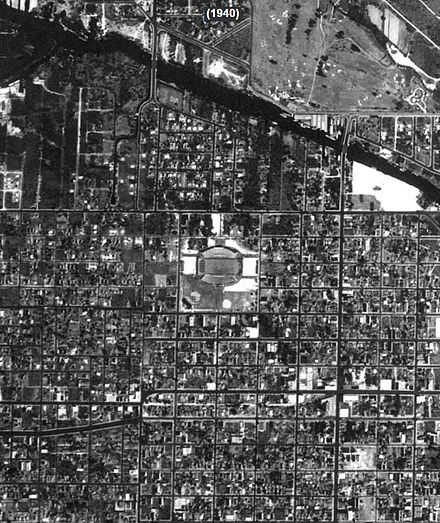 Historical Aerial view of Burdine Stadium (Miami Orange Bowl) in 1940