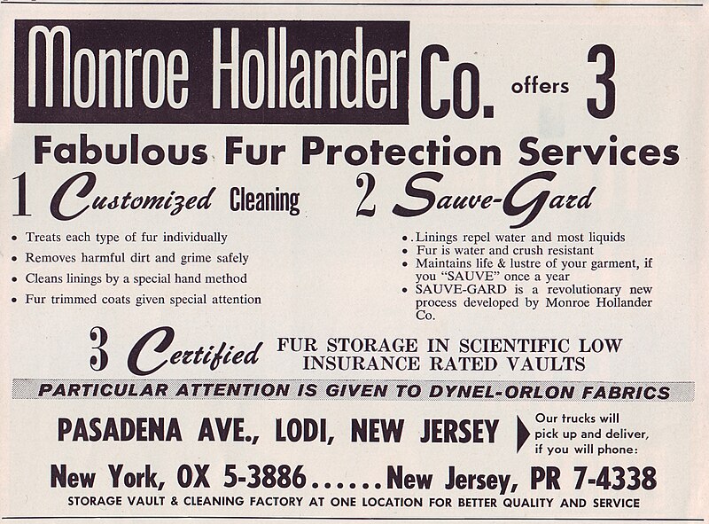 File:Monroe Hollender, fur cleaning, New York (advertising 1963).jpg
