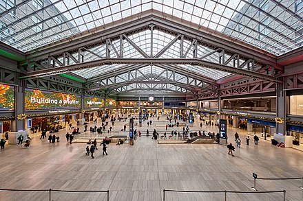 The new Moynihan Train Hall in Penn Station, the busiest train station in the Western Hemisphere with over 600,000 passengers a day