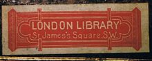 19th-century London Library book label Narrow London Library label.jpg