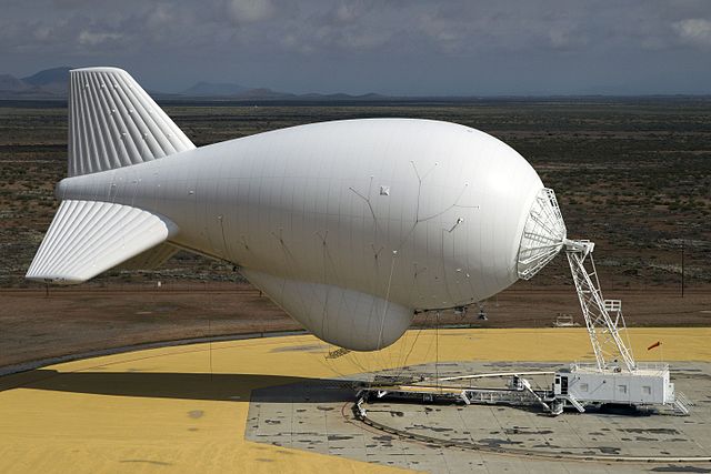 A modern aerostat used by the U.S. Department of Homeland Security, the Tethered Aerostat Radar System (TARS)