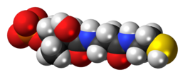 Modelo de llenado de espacio de la molécula de fosfopanteteína como anión (2 cargas)