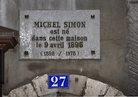Plaque in memory of Michel Simon, 27 Grand Rue, Geneva.