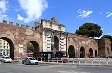 Porta San Giovanni is a city gate at the Aurelian Wall in Rome. Porta San Giovanni 20160617.jpg