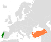 نقشهٔ موقعیت پرتغال و ترکیه.